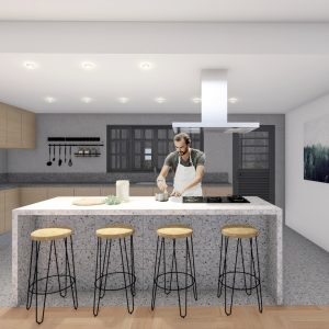 Cozinha. (Ar:Co – Arquitetura Cooperativa).