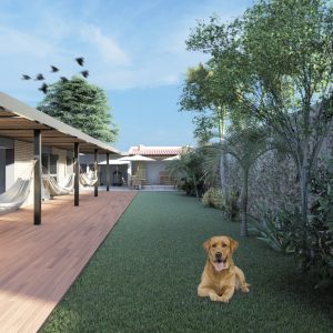 Varanda dos Quartos e Espaço Gourmet ao fundo. (Ar:Co – Arquitetura Cooperativa).