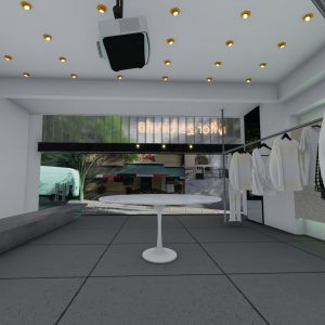 Vista de dentro da loja para o acesso. (Ar:Co-Arquitetura Cooperativa).