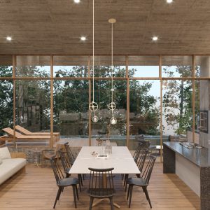 Sala de Jantar / Estar e Cozinha Integrados. (Ar:Co – Arquitetura Cooperativa).