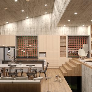 Sala de Estar/Jantar e Cozinha Integrados. (Ar:Co – Arquitetura Cooperativa).