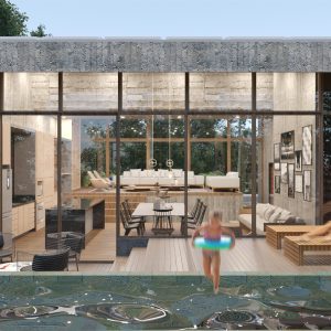 Espaço Gourmet e Piscina. (Ar:Co – Arquitetura Cooperativa).