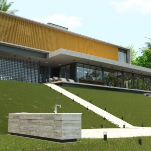 Churrasqueira / Fachada Posterior. (Ar:Co – Arquitetura Cooperativa).