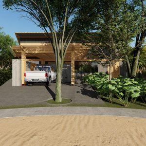 Fachada frontal, acesso a residência. (Ar:Co – Arquitetura Cooperativa).