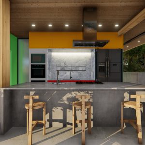 Cozinha integrada. (Ar:Co – Arquitetura Cooperativa).