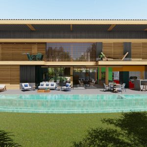 Fachada posterior. (Ar:Co – Arquitetura Cooperativa).