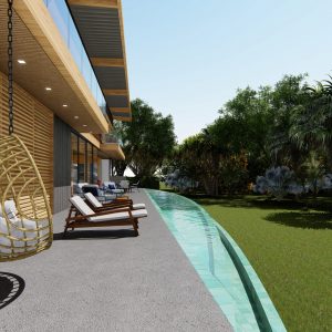 Vista da varanda norte para a área de preservação. (Ar:Co – Arquitetura Cooperativa).