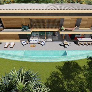 Vista aérea da área de lazer. (Ar:Co – Arquitetura Cooperativa).