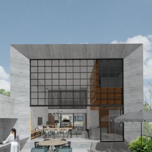 Fachada posterior. (Ar:Co – Arquitetura Cooperativa).