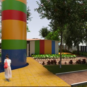 Vista do Espelho D’água e da Horta Agroflorestal. (Ar:Co-Arquitetura Cooperativa).