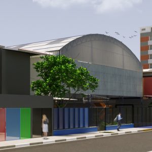 Vista da Rua Paulo Assunção para o  Colégio. (Ar:Co-Arquitetura Cooperativa).