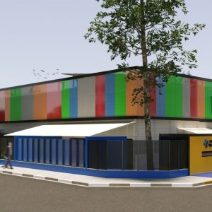 Vista da esquina da Rua Paulo Assunção com a Rua Luís Correia de Melo para o  Colégio. (Ar:Co-Arquitetura Cooperativa).