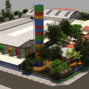 Vista aérea do Colégio. (Ar:Co-Arquitetura Cooperativa).