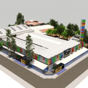 Vista aérea do Colégio. (Ar:Co-Arquitetura Cooperativa).