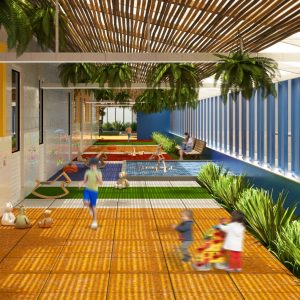 Vista da Pátio Coberto do Infantil. (Ar:Co-Arquitetura Cooperativa).