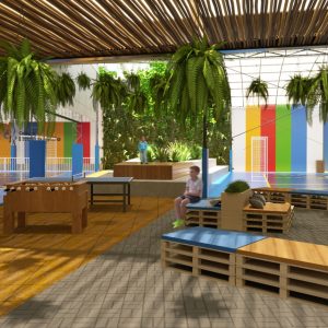 Vista do Pátio Coberto (Ar:Co-Arquitetura Cooperativa).