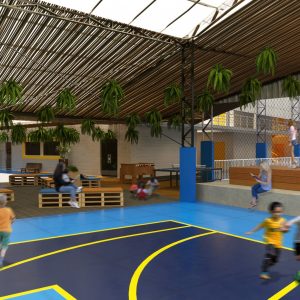 Vista da Quadra para o Pátio Coberto. (Ar:Co-Arquitetura Cooperativa).