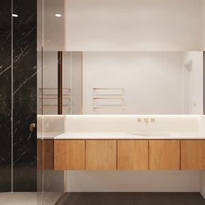 Banheiro Dormitório Casal. (Ar:Co – Arquitetura Cooperativa).