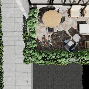 Vista Superior do Estar Externo. (Ar:Co – Arquitetura Cooperativa).