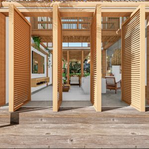 Detalhe Fachada Frontal. (Ar:Co – Arquitetura Cooperativa).