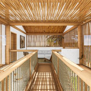 Passarela de conexão dos Quartos . (Ar:Co – Arquitetura Cooperativa).