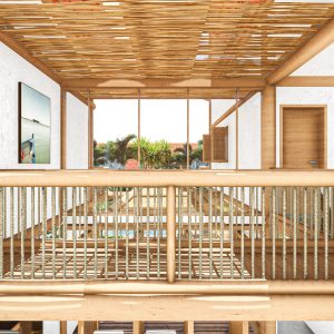 Passarela de conexão dos Quartos . (Ar:Co – Arquitetura Cooperativa).