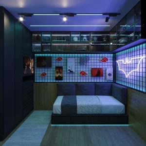 Quarto Gamer – Iluminação 2. (Ar:Co-Arquitetura Cooperativa).
