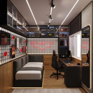 Quarto Gamer – Iluminação 1. (Ar:Co-Arquitetura Cooperativa).