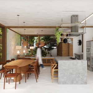 Sala de Jantar e Cozinha Integradas. (Ar:Co – Arquitetura Cooperativa).