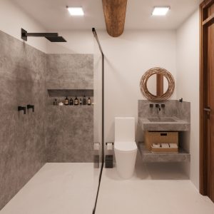 Banheiro da Suíte 2. (Ar:Co – Arquitetura Cooperativa).