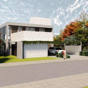Fachada Frontal. (Ar:Co – Arquitetura Cooperativa).