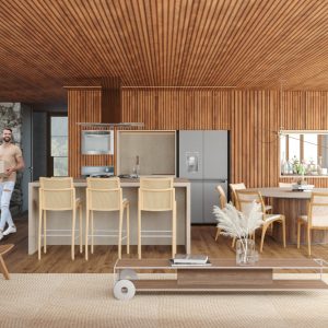 Sala de Estar / Jantar / Cozinha. (Ar:Co – Arquitetura Cooperativa).