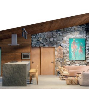 Sala de Estar / Cozinha. (Ar:Co – Arquitetura Cooperativa).